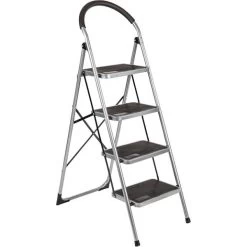 Trapladder Staal KING 4 Brede Treden - Zilver/zwart