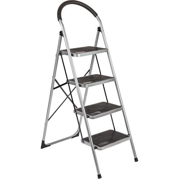 Trapladder Staal KING 4 Brede Treden - Zilver/zwart 3 Trapladder Staal KING 4 Brede Treden - Zilver/zwart